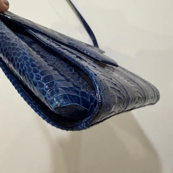Fab Vtg J. Renee Electric Blue Snakeskin Shoulder Clutch Bag - Picture 8 of 15